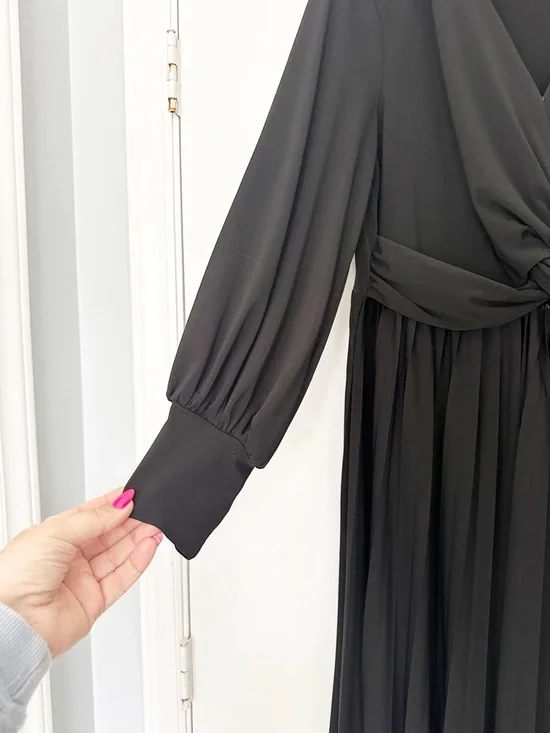 ELOQUII Plus Size Knot Front Pleated Skirt Dress Black 16 - Picture 7 of 11